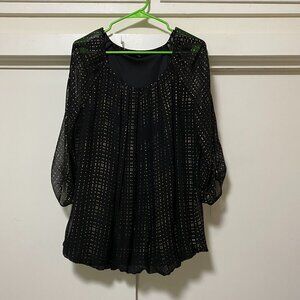 Sara Michelle black sheer, lined, blouse w/gold dots, size 1X